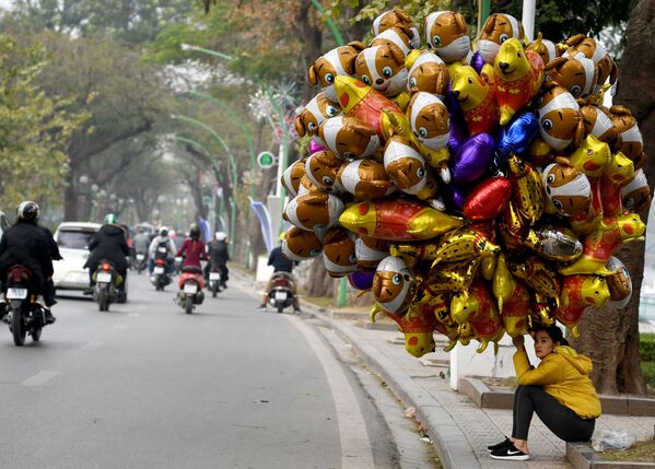 Cô gái bán bóng bay trên đường phố Hà Nội vào trước Tết - Sputnik Việt Nam