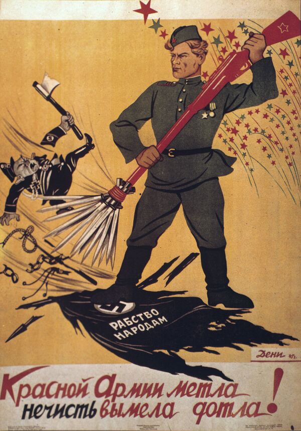 Phiên bản áp phích “Hồng quân quét sạch rác rưởi! của họa sĩ Viktor Deni (Denisov). Năm 1945. - Sputnik Việt Nam