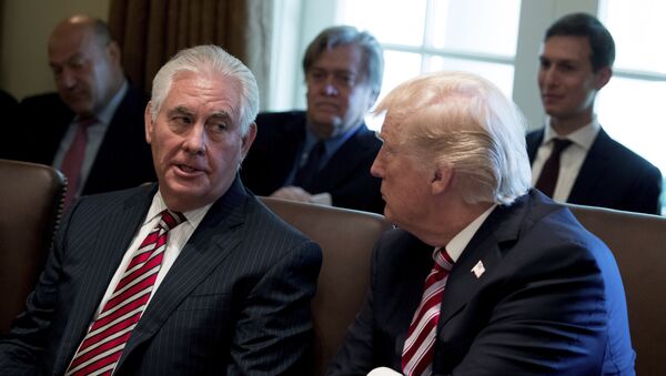 Secretary of State Rex Tillerson speaks with President Donald Trump during a Cabinet meeting, Monday, June 12, 2017, in the Cabinet Room of the White House - Sputnik Việt Nam