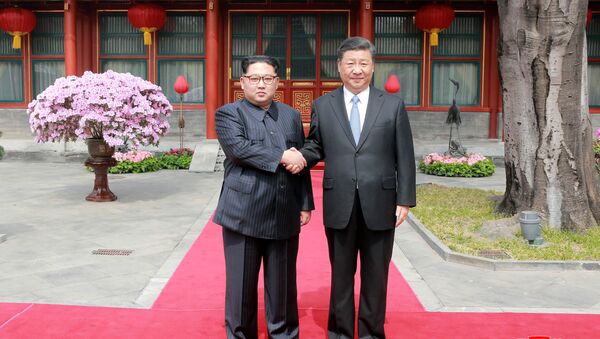 Nhà lãnh đạo Bắc Triều Tiên Kim Jong-un và Chủ tịch Trung Quốc Tập Cận Bình ở Bắc Kinh - Sputnik Việt Nam