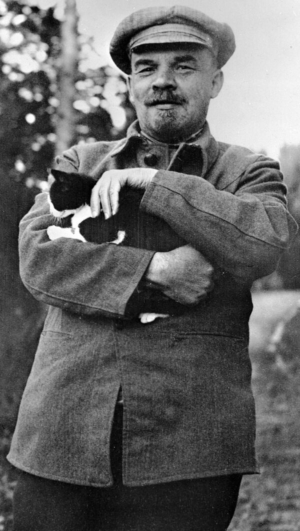 Vladimir Lenin và một chú mèo ở Horki, năm 1922. - Sputnik Việt Nam