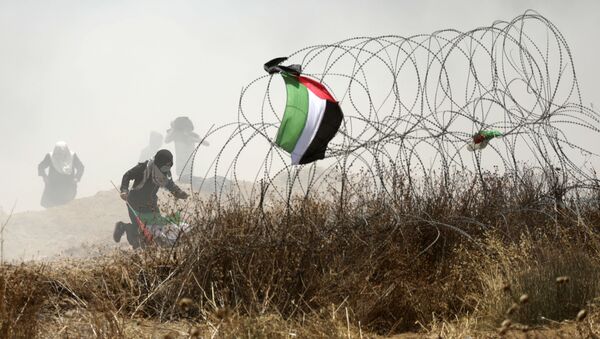 Người biểu tình Palestine trong cuộc đụng độ với binh sĩ Israel trên biên giới Dải Gaza và Israel - Sputnik Việt Nam