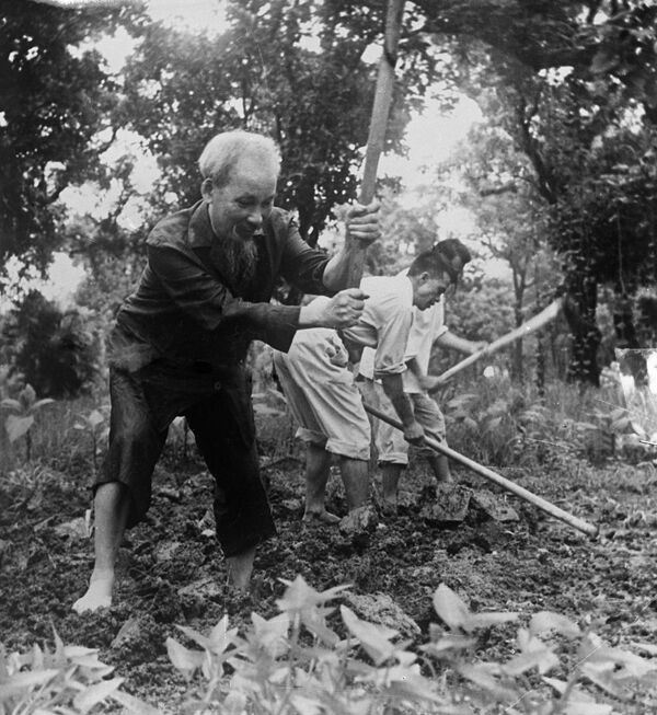 Chủ tịch nước Việt Nam DCCH Hồ Chí Minh làm việc cùng bà con nông dân, năm 1958 - Sputnik Việt Nam