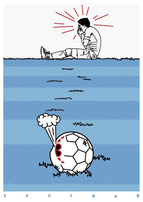 Đội tuyển bóng đá quốc gia Uruguay - minh họa của nghệ sĩ Alexei Belous trong bộ tuyển tập FOOT44, kỷ niệm World Cup 2018 - Sputnik Việt Nam
