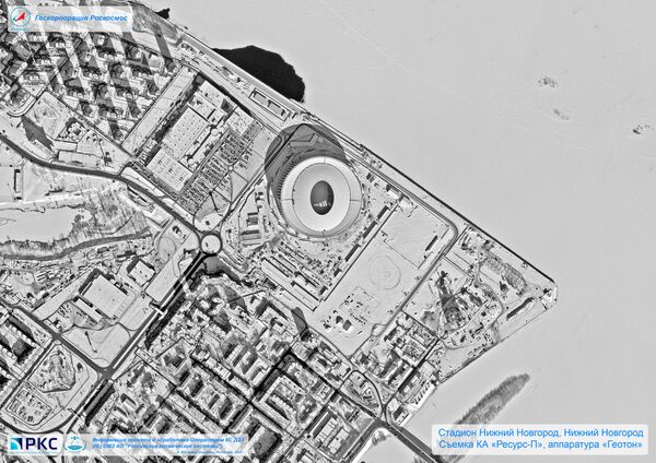 Hình ảnh do bộ máy vũ trụ Nga Resurs-P chụp sân vận động Nizhny Novgorod ở Nizhny Novgorod dành cho World Cup 2018. - Sputnik Việt Nam