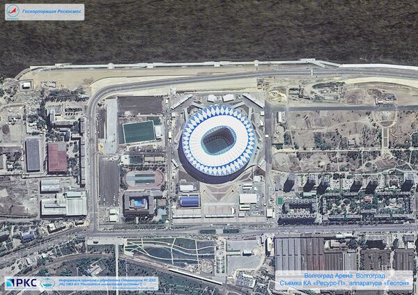 Hình ảnh do bộ máy vũ trụ Nga Resurs-P chụp sân vận động “Đấu trường Volgograd ở Volgograd dành cho World Cup 2018. - Sputnik Việt Nam