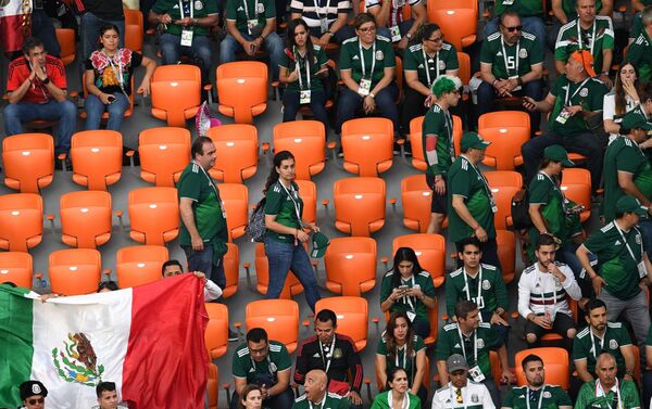 Người hâm mộ đội tuyển quốc gia Mexico rời khỏi khán đài trong trận đấu vòng bảng của World Cup bóng đá giữa các đội tuyển quốc gia Mexico và Thụy Điển ở Ekaterinburg - Sputnik Việt Nam