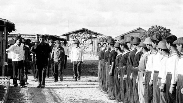 Đại tướng Lê Đức Anh và Đô đốc Giáp Văn Cương duyệt đội danh dự trên đảo Phan Vinh. - Sputnik Việt Nam