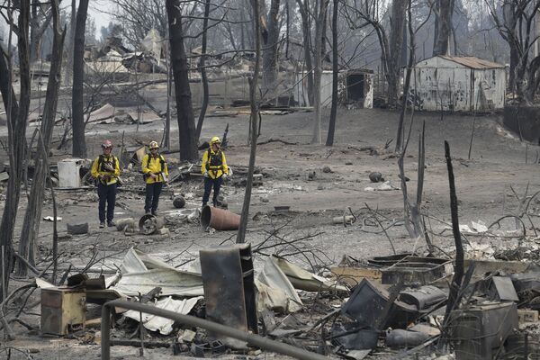 Nhân viên cứu hỏa của San Bernardino đánh giá thiệt hại hỏa hoạn ở Keswick, California - Sputnik Việt Nam