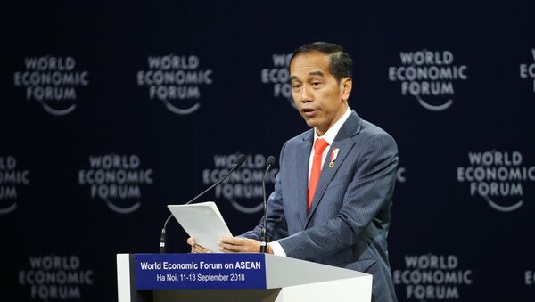 Tổng thống Indonesia Joko Widodo phát biểu tại Phiên khai mạc toàn thể WEF ASEAN 2018 - Sputnik Việt Nam