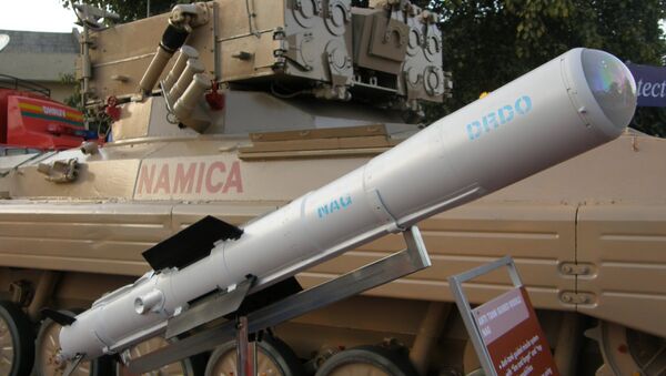 Nag missile and the Nag missile Carrier Vehicle (NAMICA), taken during DEFEXPO-2008, in Pragati Maidan, New Delhi. (File) - Sputnik Việt Nam