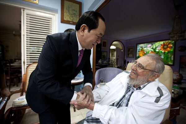 Chủ tịch nước Việt Nam Trần Đại Quang mạn đàm với cựu lãnh đạo Cuba Fidel Castro - Sputnik Việt Nam