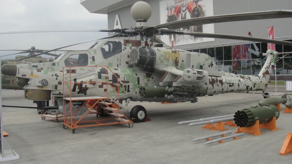 Máy bay trực thăng tấn công Mi-28NE Thợ săn đêm” tại Diễn đàn Quân đội-2018. - Sputnik Việt Nam