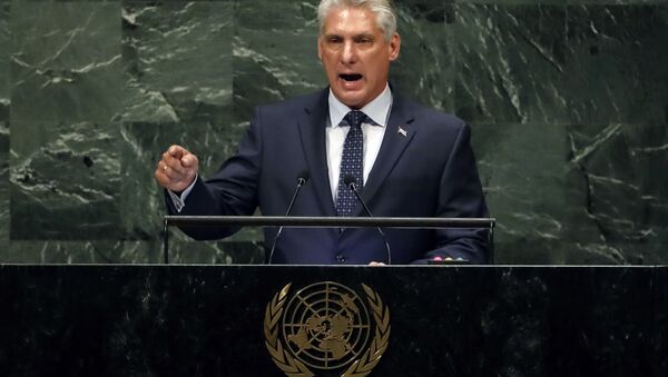 Cuba's President of the Council of Ministers Miguel Díaz-Canel Bermudez addresses the 73rd session of the United Nations General Assembly, at U.N. headquarters, Wednesday, Sept. 26, 2018. - Sputnik Việt Nam