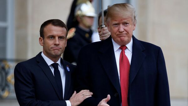 Tổng thống Pháp Emmanuel Macron và Tổng thống Pháp và Hoa Kỳ Donald Trump ở Paris, Pháp - Sputnik Việt Nam