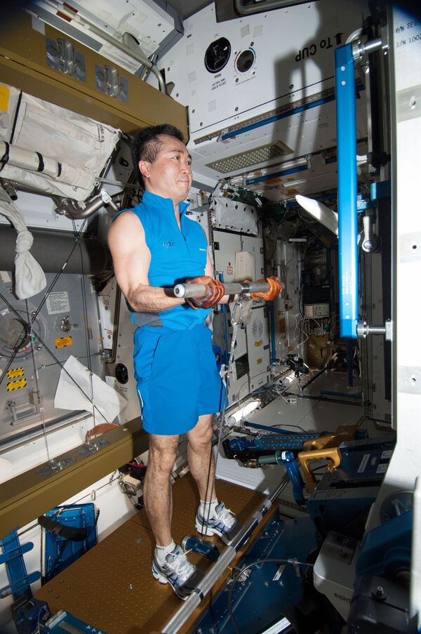 Phi hành gia Nhật Bản Koichi Wakata tập thể thao trên khoang Trạm ISS - Sputnik Việt Nam