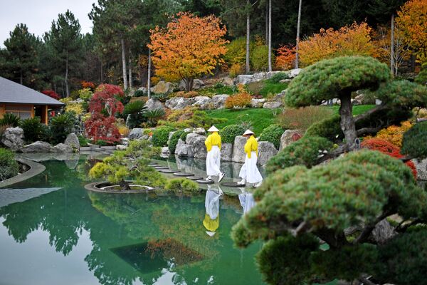 Nghệ sĩ tại lễ khai trương vườn Nhật Bản trên lãnh thổ công viên Aivazovskoe ở Crưm - Sputnik Việt Nam