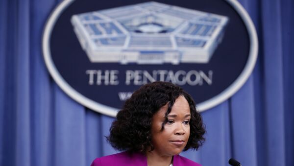 Pentagon chief spokesperson Dana W. White pauses while speaking during a media availability at the Pentagon. - Sputnik Việt Nam