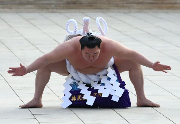 Yokozuna hay nhà vô địch sumo vĩ đại Hakuho đến từ Mông Cổ tham gia nghi lễ truyền thống tại đền Meiji ở Tokyo - Sputnik Việt Nam