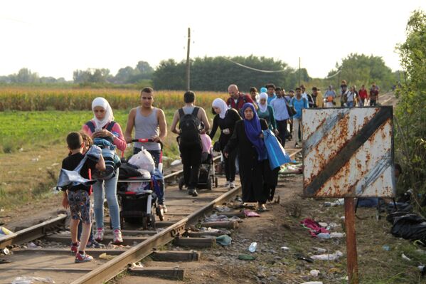 Người tị nạn trên biên giới Hungary-Serbia. - Sputnik Việt Nam