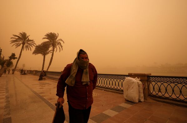 Người đàn ông trên đường phố Cairo trong cơn bão cát - Sputnik Việt Nam