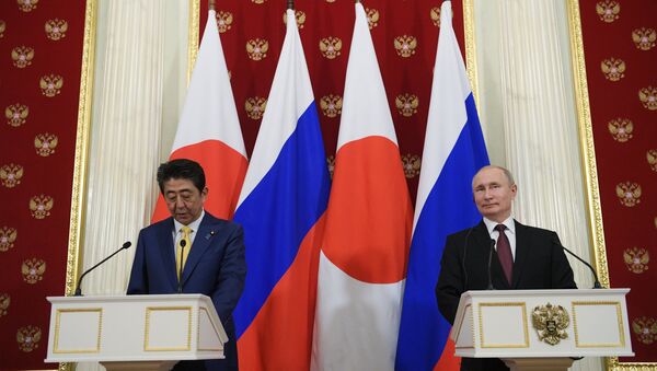 Tổng thống Vladimir Putin đã có cuộc hội đàm với Thủ tướng Nhật Bản Shinzo Abe tại Moskva. - Sputnik Việt Nam