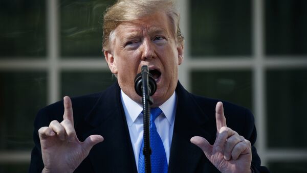 President Donald Trump speaks during an event in the Rose Garden at the White House to declare a national emergency in order to build a wall along the southern border, Friday, Feb. 15, 2019, in Washington - Sputnik Việt Nam
