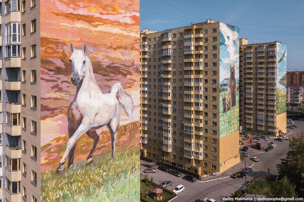 Những ngôi nhà với hình graffiti động vật ở thành phố Novosibirsk - Sputnik Việt Nam