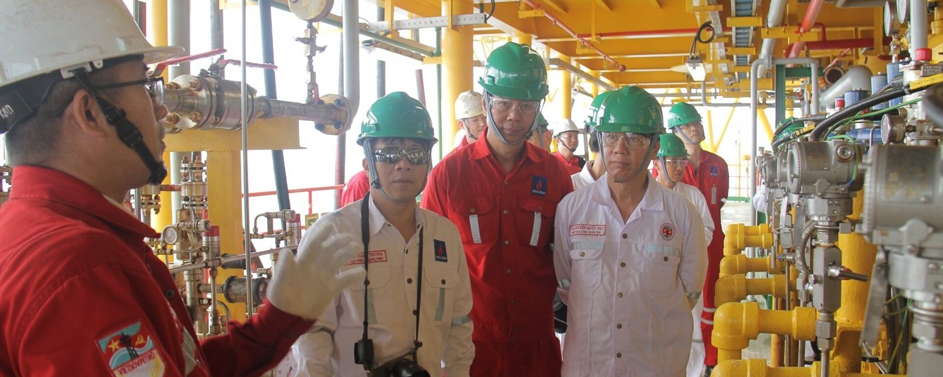 Lãnh đạo PVN, Vietsovpetro kiểm tra công tác đón dòng dầu đầu tiên tại mỏ Cá Tầm - Sputnik Việt Nam, 1920, 13.03.2019