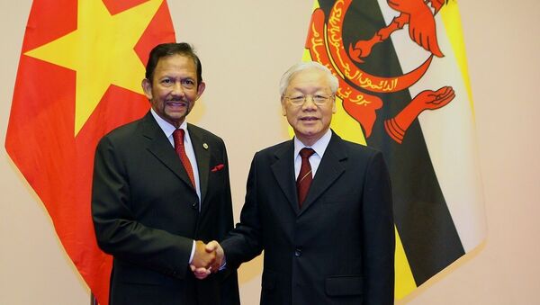 Tổng Bí thư, Chủ tịch nước Nguyễn Phú Trọng đón Quốc vương Brunei Hassanal Bolkiah. - Sputnik Việt Nam