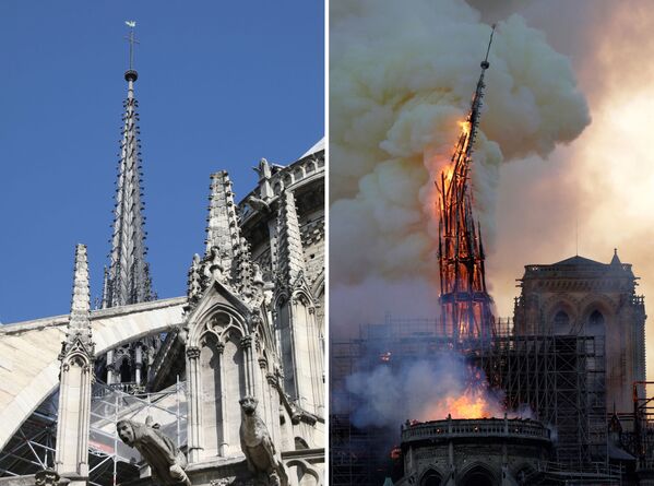 Ảnh nhà thờ Đức Bà ở Paris trước và trong vụ cháy - Sputnik Việt Nam