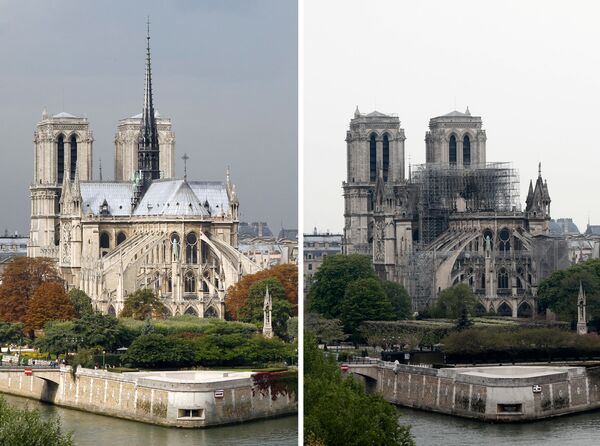 Nhà thờ Đức Bà Paris trước và sau vụ hỏa hoạn - Sputnik Việt Nam