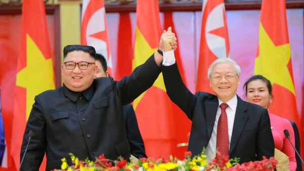 Chủ tịch Kim Jong-un và Tổng Bí thư, Chủ tịch nước Nguyễn Phú Trọng.  - Sputnik Việt Nam