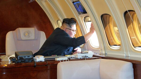 Nhà lãnh đạo CHDCND Kim Jong-un trên chuyên cơ trước khi rời Bắc Kinh - Sputnik Việt Nam