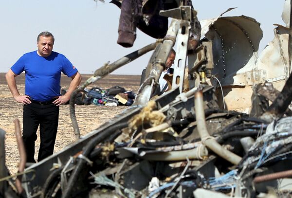 Bộ trưởng Bộ tình trạng khẩn cấp Vladimir Puchkov tại hiện trường vụ tai nạn máy bay của hãng Kogalymavia ở Ai Cập. Sau vụ tai nạn A321 không có ai trong số hành khách thoát chết. - Sputnik Việt Nam