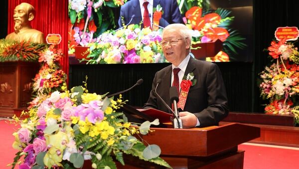Tổng Bí thư, Chủ tịch nước Nguyễn Phú Trọng phát biểu tại Lễ kỷ niệm. Ảnh: - Sputnik Việt Nam