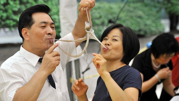 Người phụ nữ và người đàn ông ăn bạch tuộc sống ở Seoul - Sputnik Việt Nam