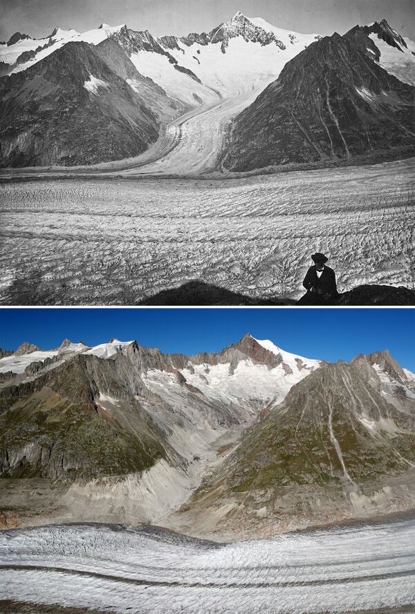 Sông băng Aletsch giai đoạn 1860-1877 và năm 2019, Thụy Sĩ - Sputnik Việt Nam