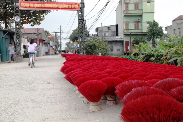 Những bó tăm hương phơi khô trên đường phố làng Quảng Phú Cầu - Sputnik Việt Nam