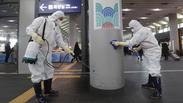 Công nhân khử trùng trạm Suceo ở Seoul như một phần của cuộc chiến chống lại coronavirus, Hàn Quốc - Sputnik Việt Nam
