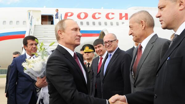 Tổng thống Nga Vladimir Putin trong cuộc gặp tại sân bay ở Antalya, Thổ Nhĩ Kỳ - Sputnik Việt Nam