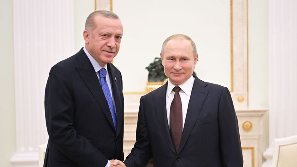 Cuộc gặp giữa tổng thống Nga Vladimir Putin và tổng thống Thổ Nhĩ Kỳ Tayyip Erdogan tại Matxcơva  - Sputnik Việt Nam