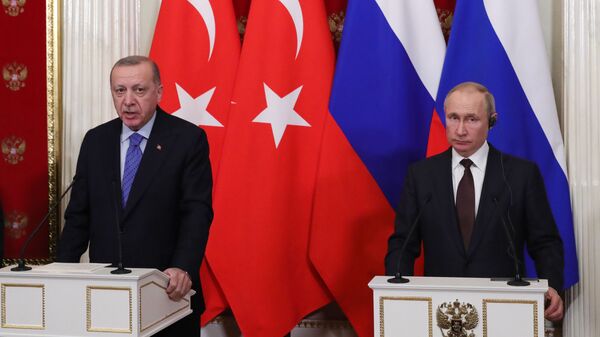 Cuộc họp báo chung sau cuộc gặp giữa Tổng thống Thổ Nhĩ Kỳ Recep Tayyip Erdogan và Tổng thống Nga Vladimir Putin - Sputnik Việt Nam