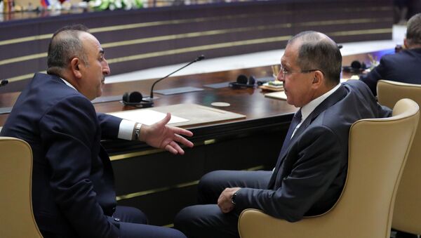 Ngoại trưởng Thổ Nhĩ Kỳ Mevlut Cavusoglu và Bộ trưởng Ngoại giao Nga Sergei Lavrov tại dinh Tổng thống ở Ankara - Sputnik Việt Nam