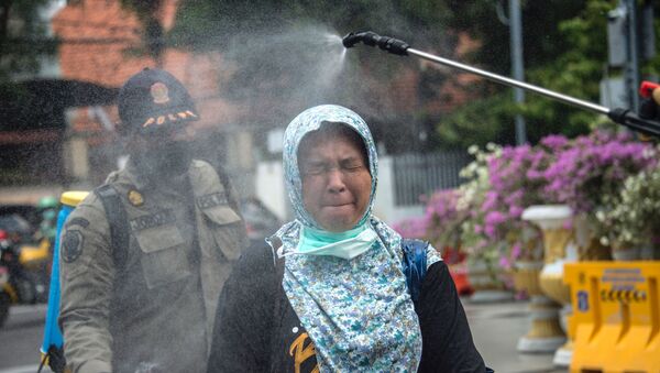 Khử trùng cho người phụ nữ ở Surabaya, Indonesia - Sputnik Việt Nam