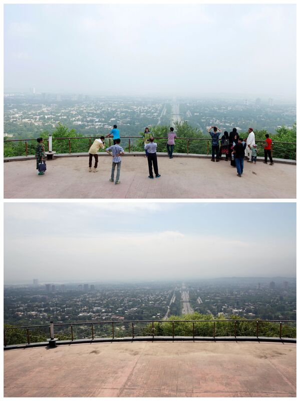 Quang cảnh từ tầng cao quan sát ở Islamabad vào ngày 3 tháng 8, và 20 tháng 4 năm 2020 - Sputnik Việt Nam