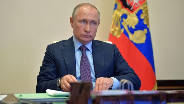 Tổng thống Nga Vladimir Putin trong một cuộc họp video. - Sputnik Việt Nam