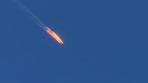Máy bay Nga Su-24 bốc cháy  sau khi bị bắn trên biên giới Syria-Thổ Nhĩ Kỳ - Sputnik Việt Nam