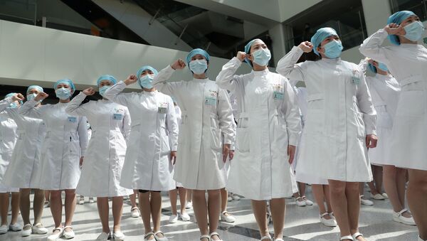 Nhóm y tá trong sự kiện  kỷ niệm Ngày quốc tế điều dưỡng tại bệnh viện, Trung Quốc - Sputnik Việt Nam