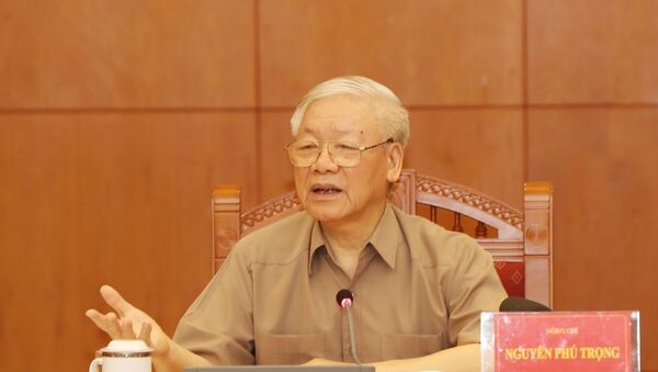 Tổng Bí thư, Chủ tịch nước Nguyễn Phú Trọng, Trưởng Ban Chỉ đạo phát biểu kết luận cuộc họp. - Sputnik Việt Nam